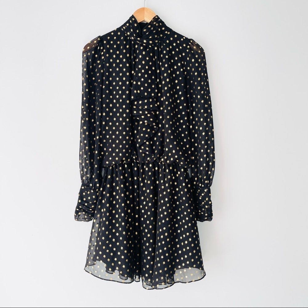 Adrianna Papell Black Long Sleeve Gold Dot Disco Dress